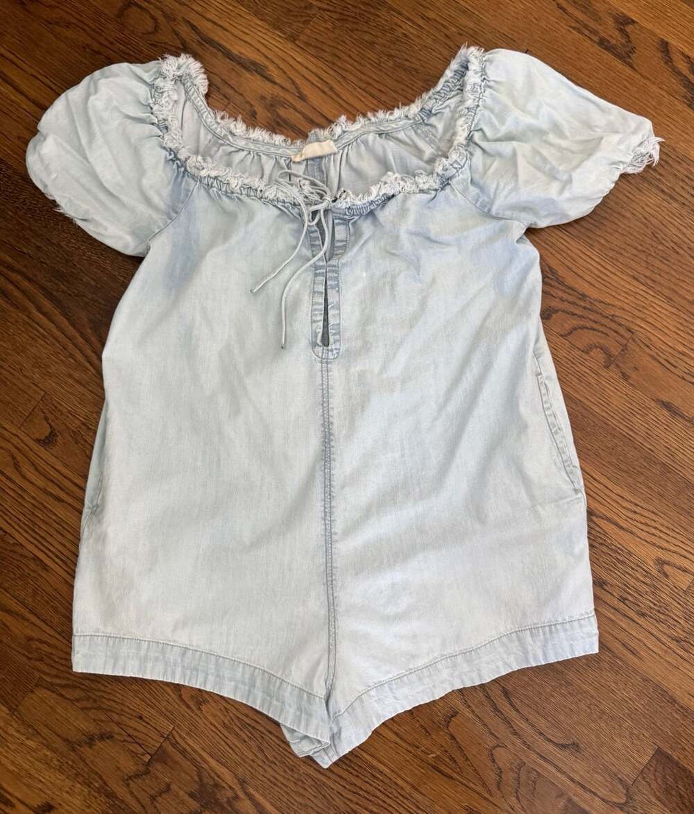 We The Free Romper Size S Light Wash Denim Off Shoulder Babydoll